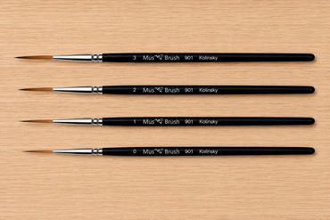 Mus Brush Series 901 - Complete Set (4-piece) - Script Liner - Fine Kolinsky