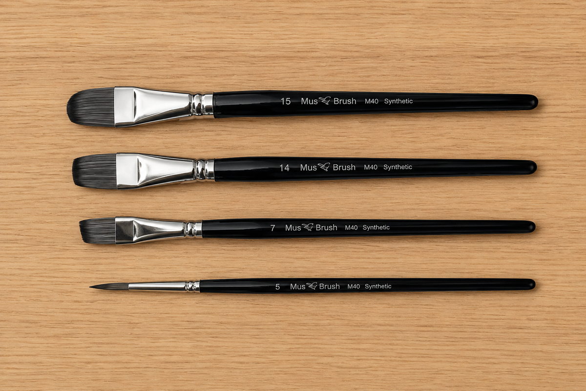 Mus Brush serie M-40 - Set 1 (4-delig) XL Basis - Synthetisch