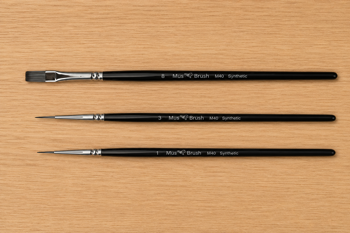 Mus Brush serie M-40 - Set 4 (3-delig) Mini & Detail - Synthetisch