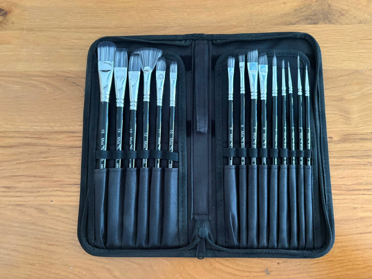 Mus Brush serie M-40 - Complete set (15-delig) met etui - Synthetisch