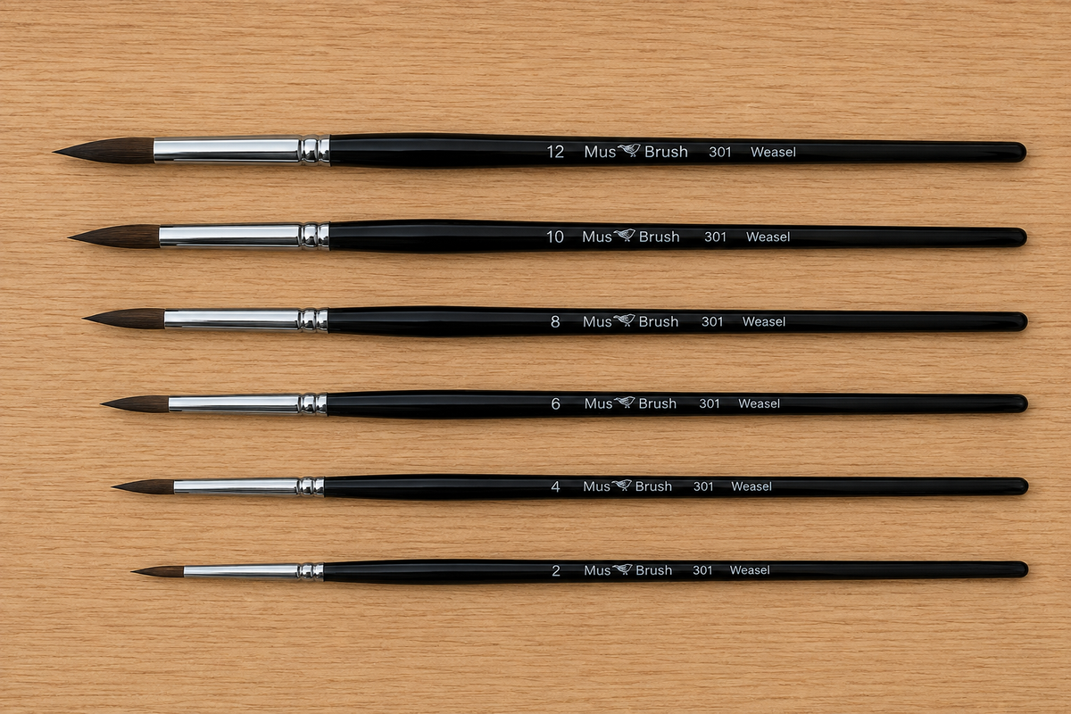 Mus Brush serie 301 - Complete Set (6-delig) - Rond - Wezelhaar