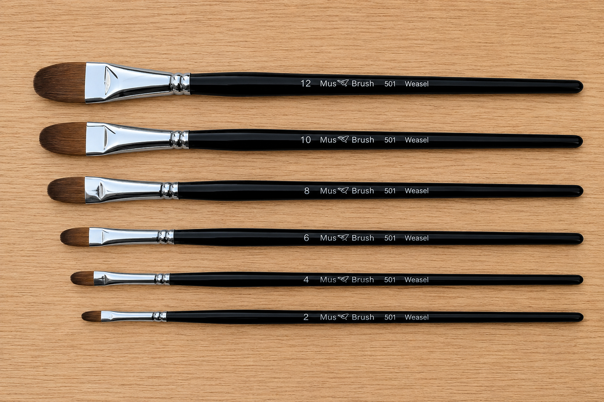 Mus Brush serie 501 - Complete set (6-delig) - Kattentong - Wezelhaar